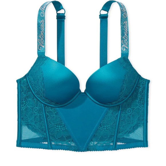 Victoria's Secret Evening Tide Blue Shine Strap Lace Push Up Bra Top 36C - Picture 3 of 7